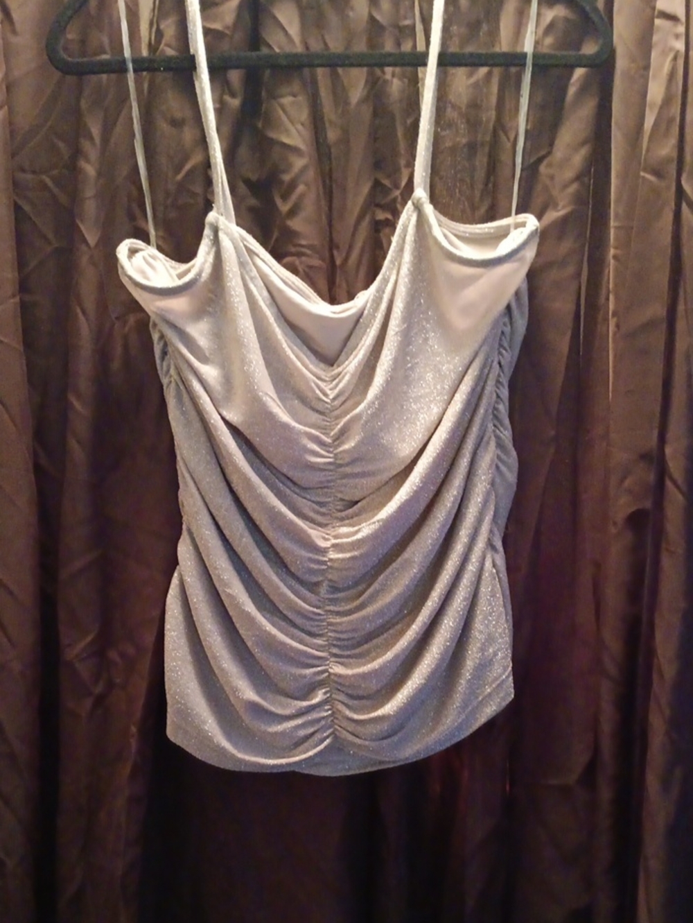 Draped Glitter Cowl Neck Spaghetti Strap Top - Gold